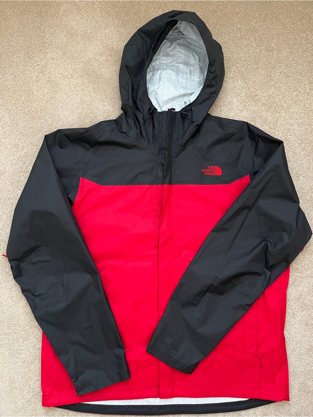 The North Face Black and Red Hooded Rain Jacket